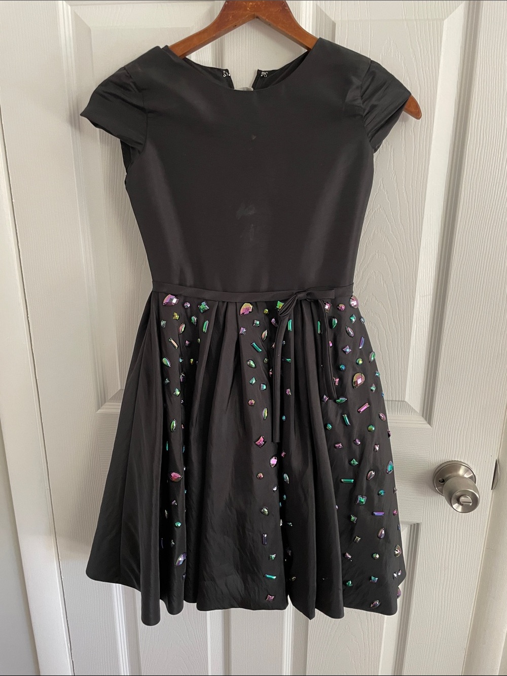 Joan Calabrese Black Fit & Flare Dress with Iridescent Embellishments